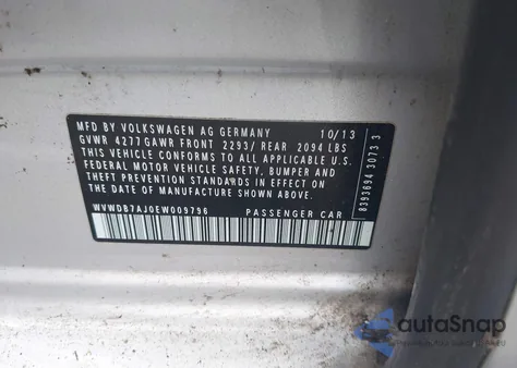 2014 Volkswagen Golf 2.5L из США, поврежденный, VIN WVWDB7AJ0EW009796